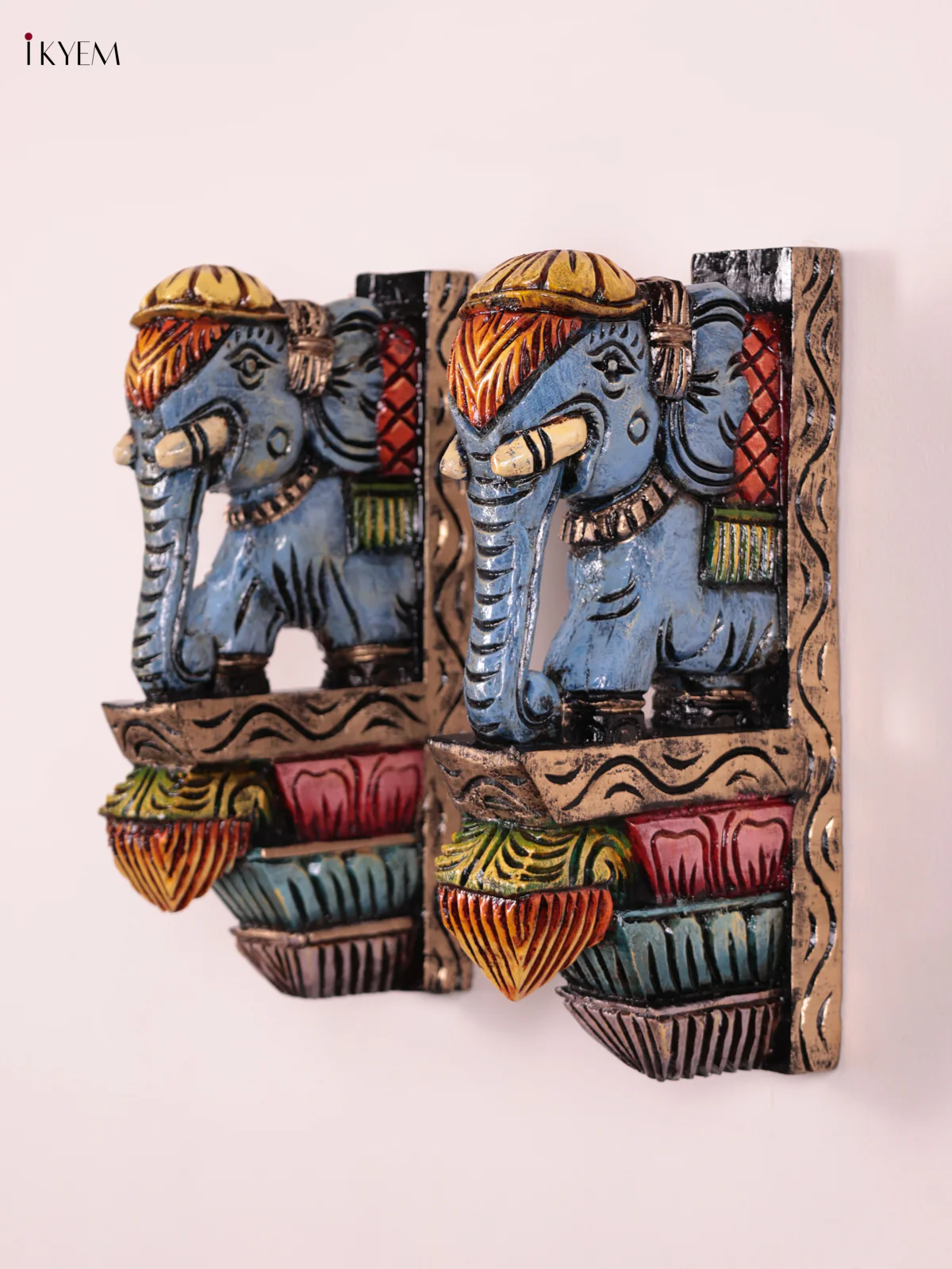 Wooden Hand Carved Painted - Elephant Wall Bracket Set OF - 2 - (12×6) - KEB27002 - Image 3