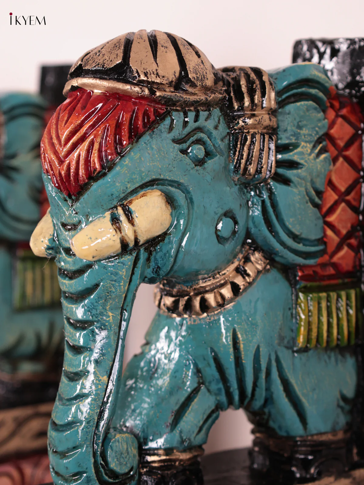Wooden Hand Carved Painted - Elephant Wall Bracket Set OF - 2 - (12×6) - KEB27004 - Image 2