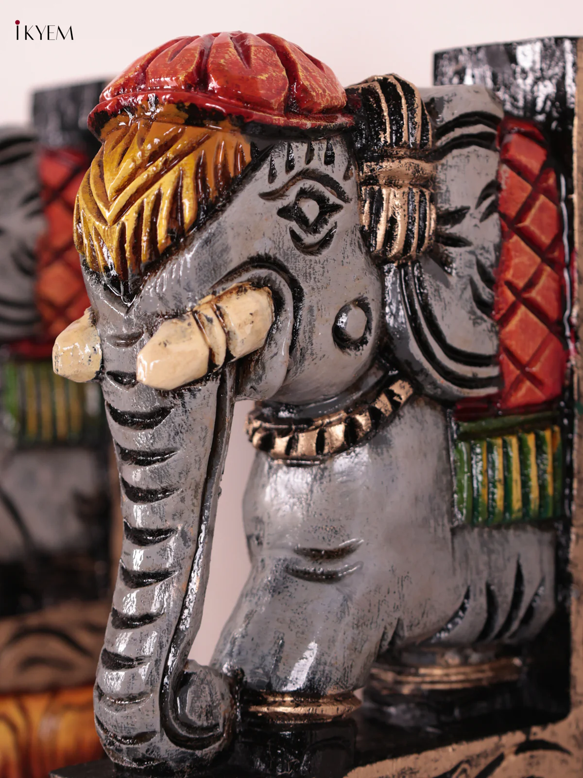 Wooden Hand Carved Painted - Elephant Wall Bracket Set OF - 2 - (12×6) - KEB27005 - Image 2