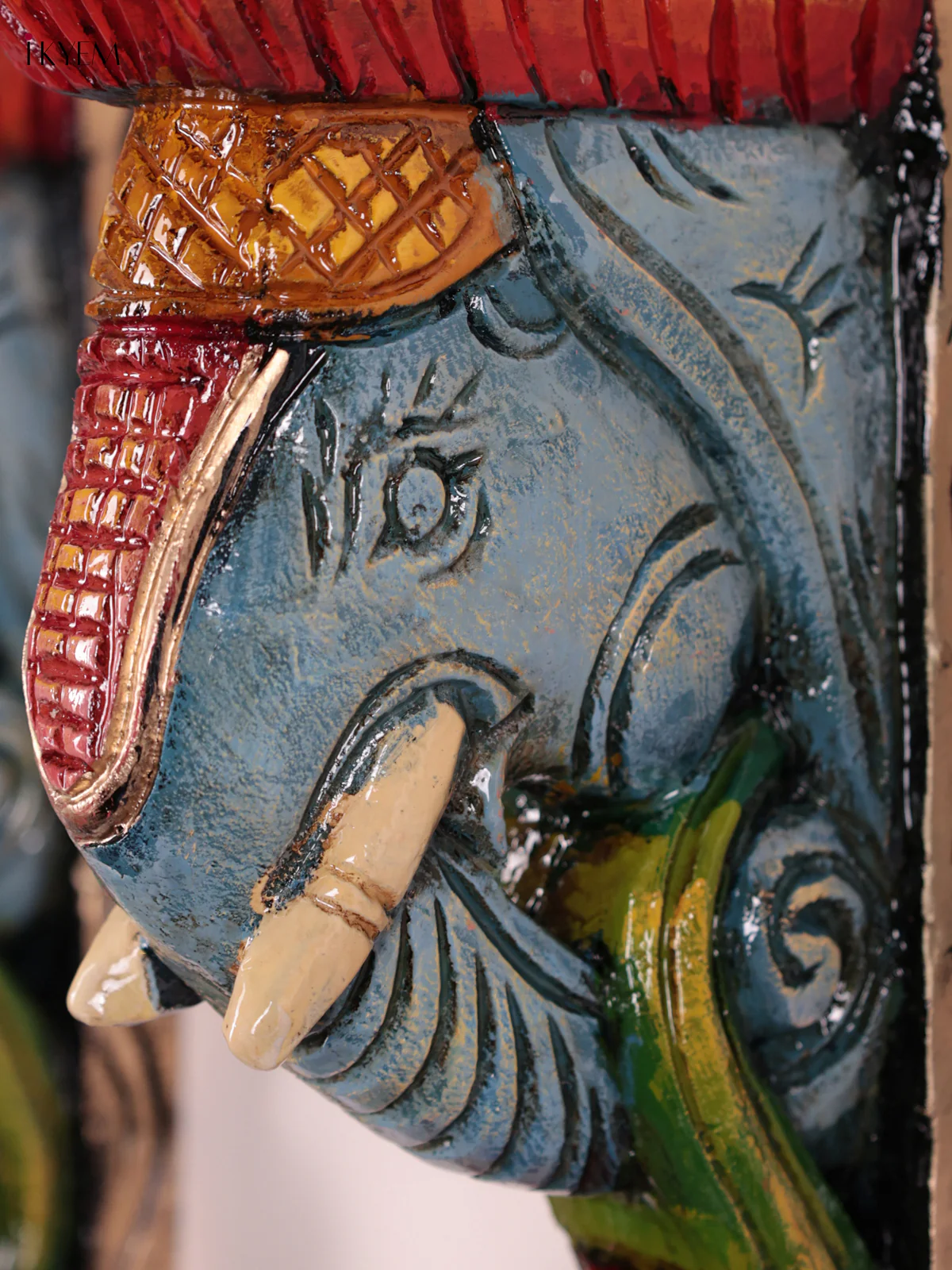 Wooden Hand Carved Painted - Elephant Head Wall Bracket Set OF - 2 - (12×6) - KEB27008 - Image 2