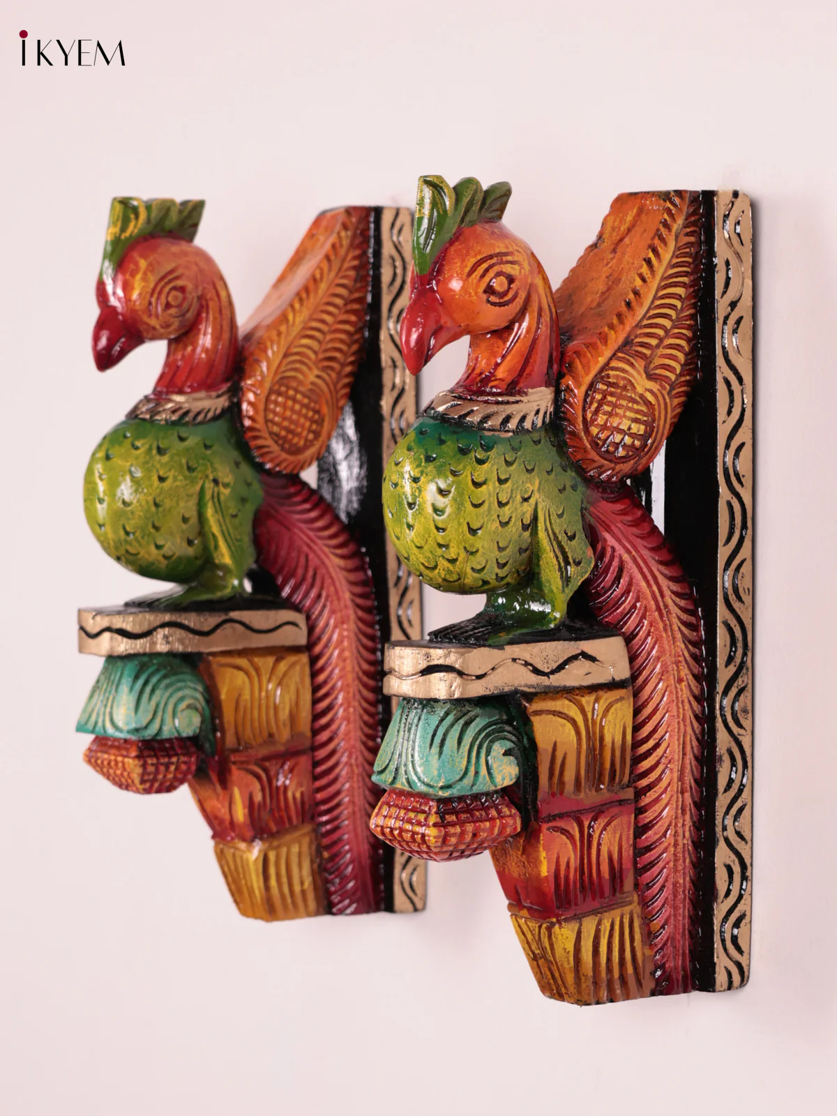 Wooden Hand Carved Painted - Parrot Wall Bracket Set OF - 2 (12×6) - Image 3