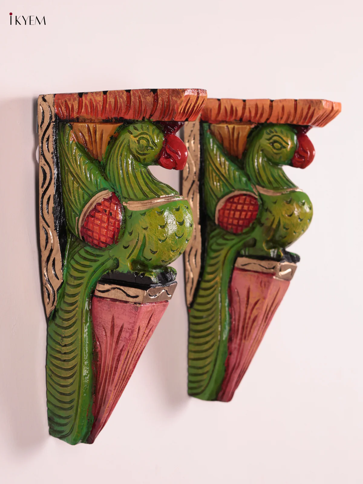 Wooden Hand Carved Painted - Parrot Wall Bracket Set OF - 2 (12×6) - KEB27021 - Image 3