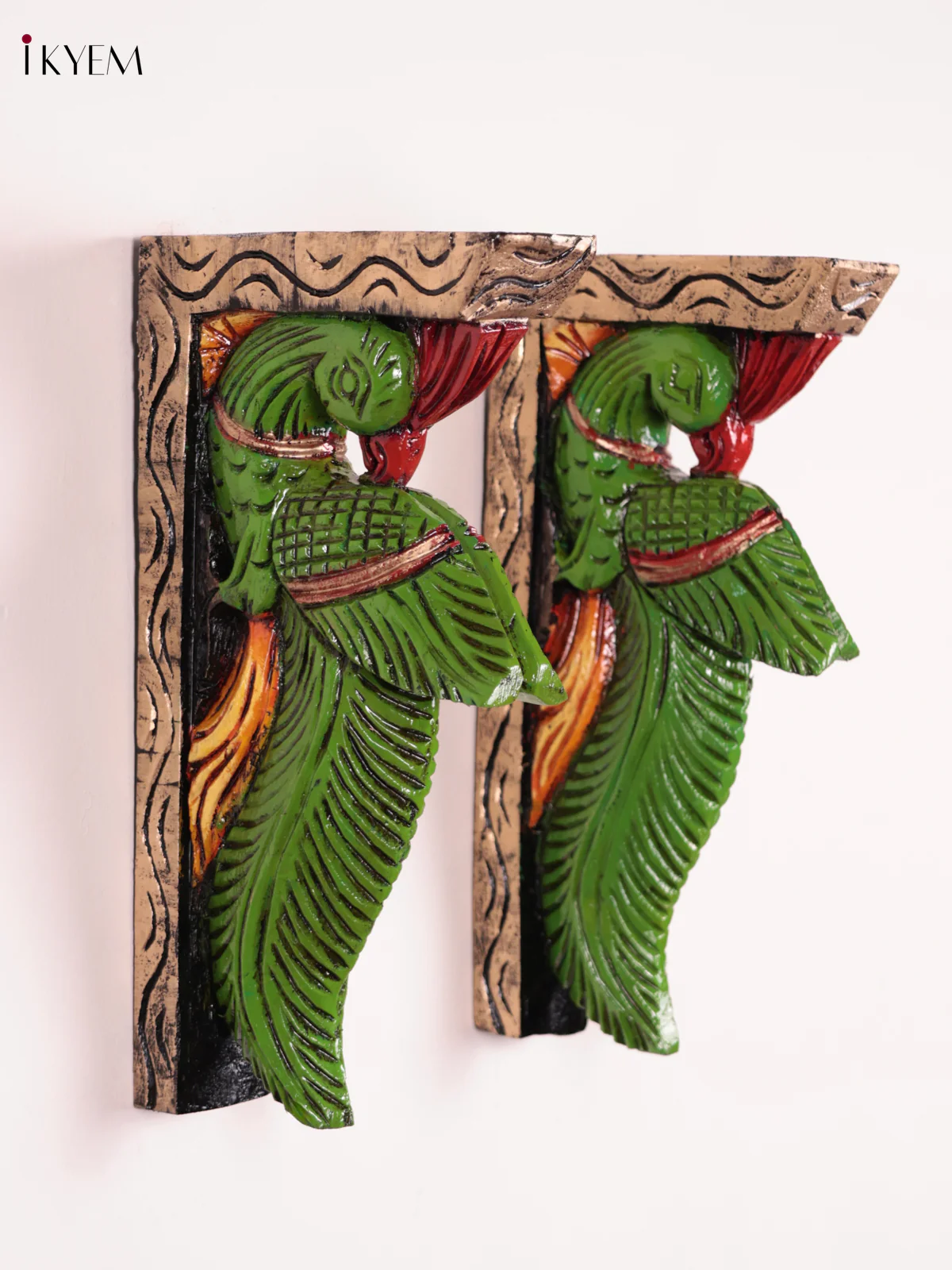Wooden Hand Carved Painted - Parrot Wall Bracket Set OF - 2 (12×6) - Image 3