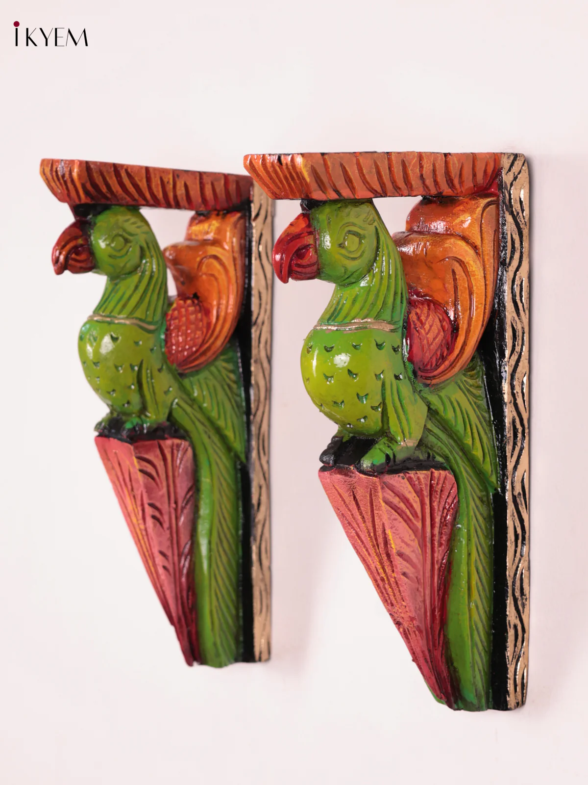 Wooden Hand Carved Painted - Parrot Wall Bracket Set OF - 2 (12×6) - Image 3