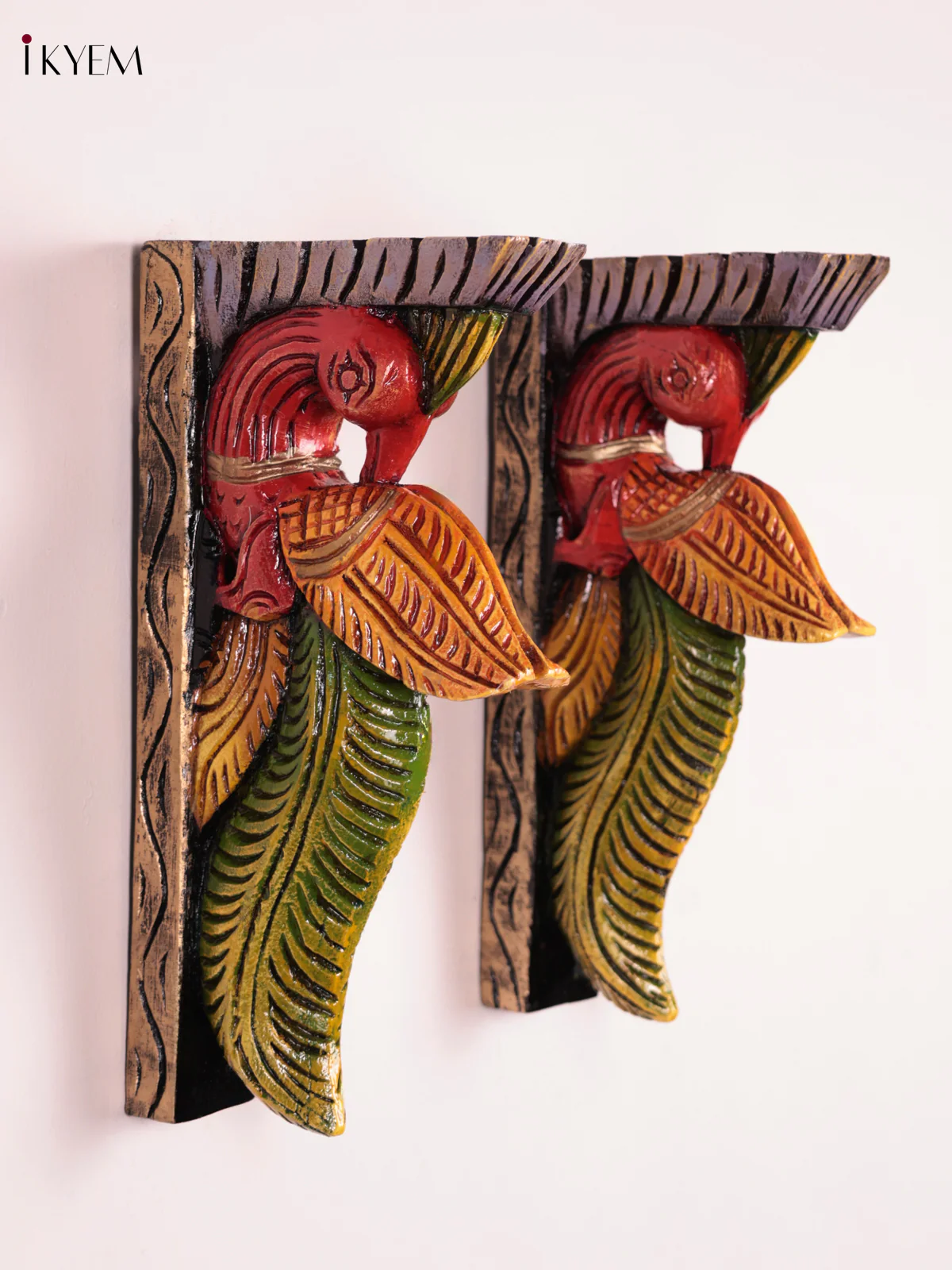 Wooden Hand Carved Painted - Parrot Wall Bracket Set OF - 2 (12×6) - Image 3