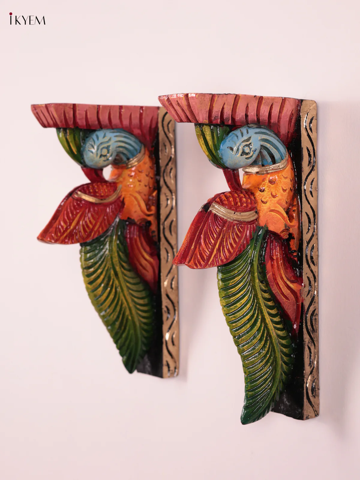 Wooden Hand Carved Painted - Parrot Wall Bracket Set OF - 2 (12×6) - KEB27027 - Image 3