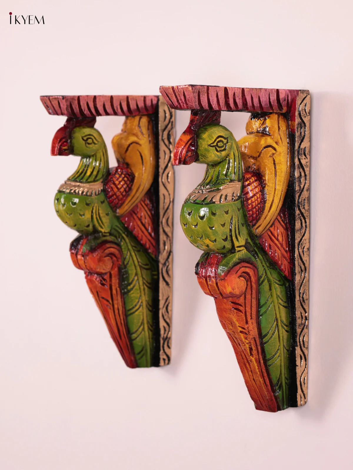 Wooden Hand Carved Painted - Parrot Wall Bracket Set OF - 2 (12×6) - KEB27028 - Image 3