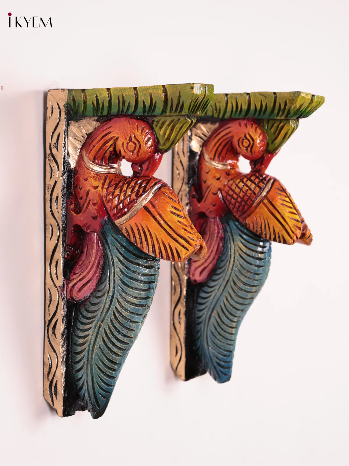 Wooden Hand Carved Painted - Parrot Wall Bracket Set OF - 2 (12×6) - Image 3