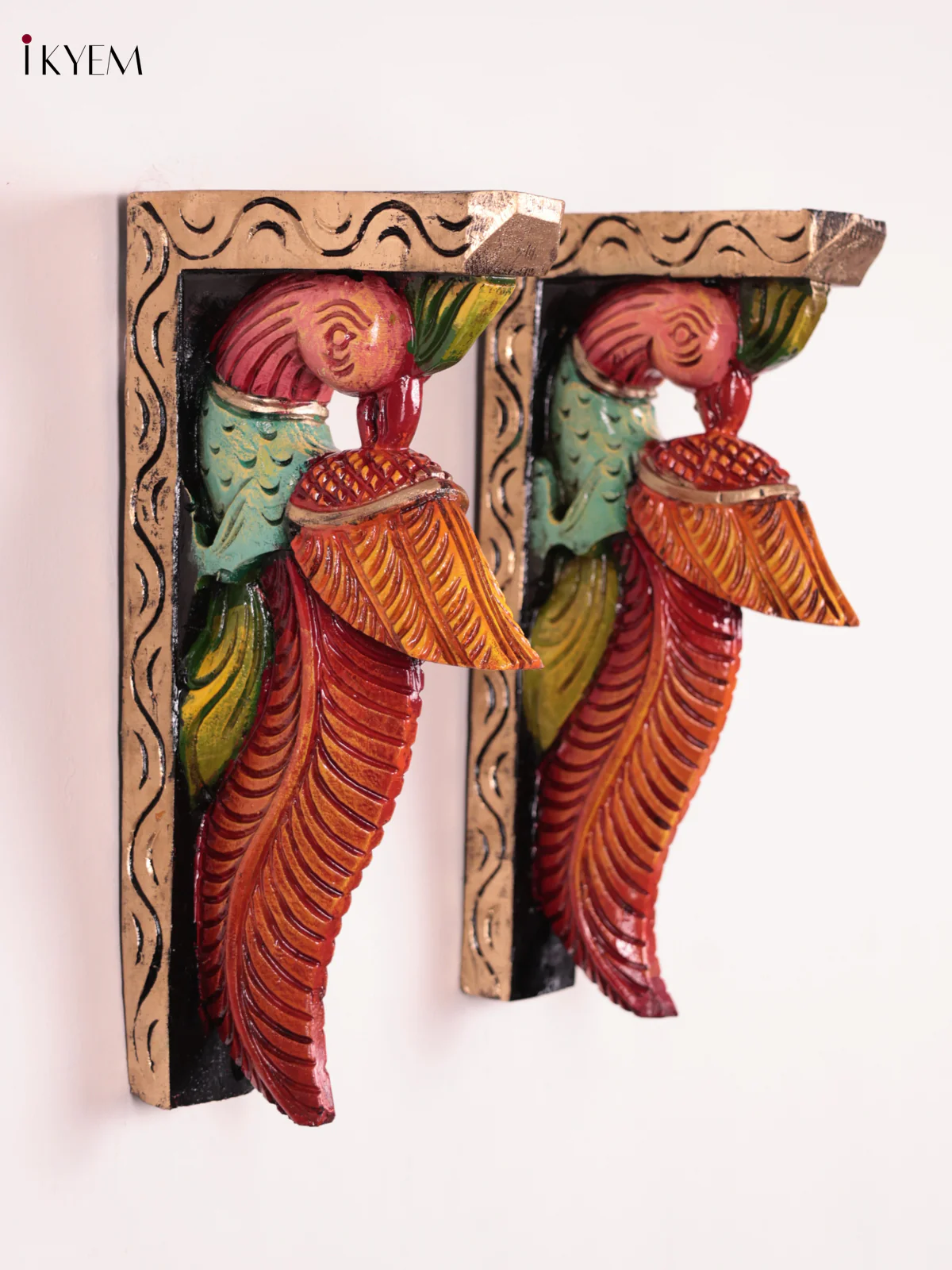 Wooden Hand Carved Painted - Parrot Wall Bracket Set OF - 2 (12×6) - Image 3