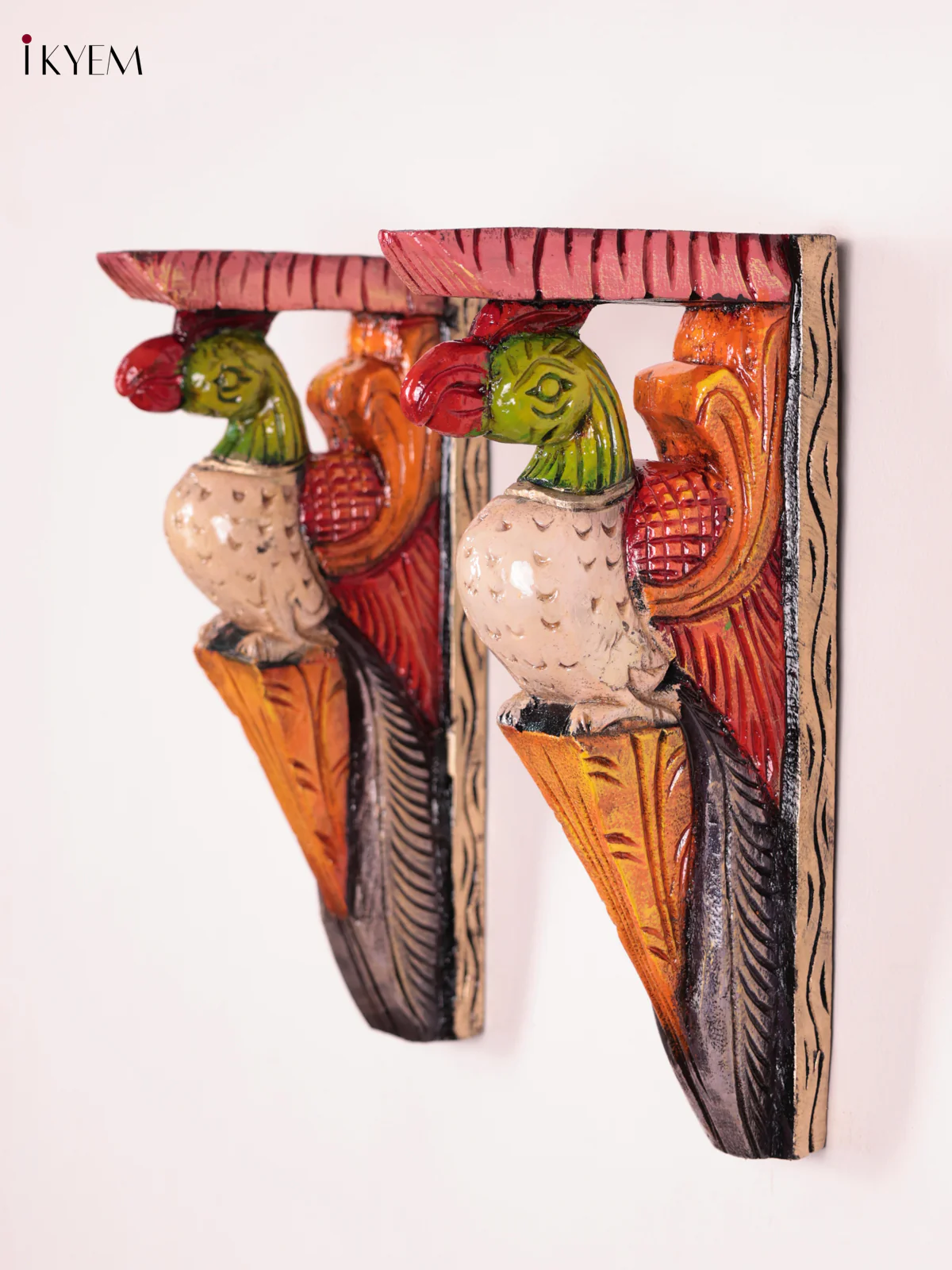 Wooden Hand Carved Painted - Parrot Wall Bracket Set OF - 2 (12×6) - Image 3