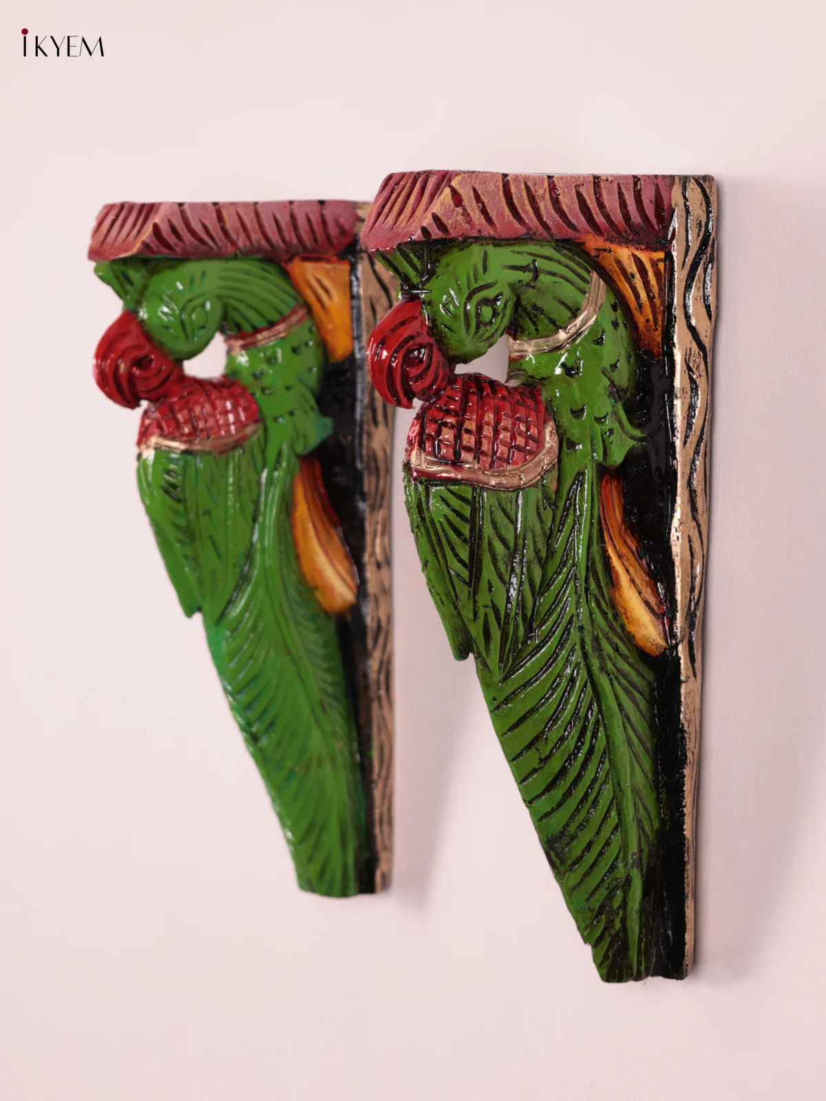 Wooden Hand Carved Painted - Parrot Wall Bracket Set OF - 2 (12×6) - KEB27038