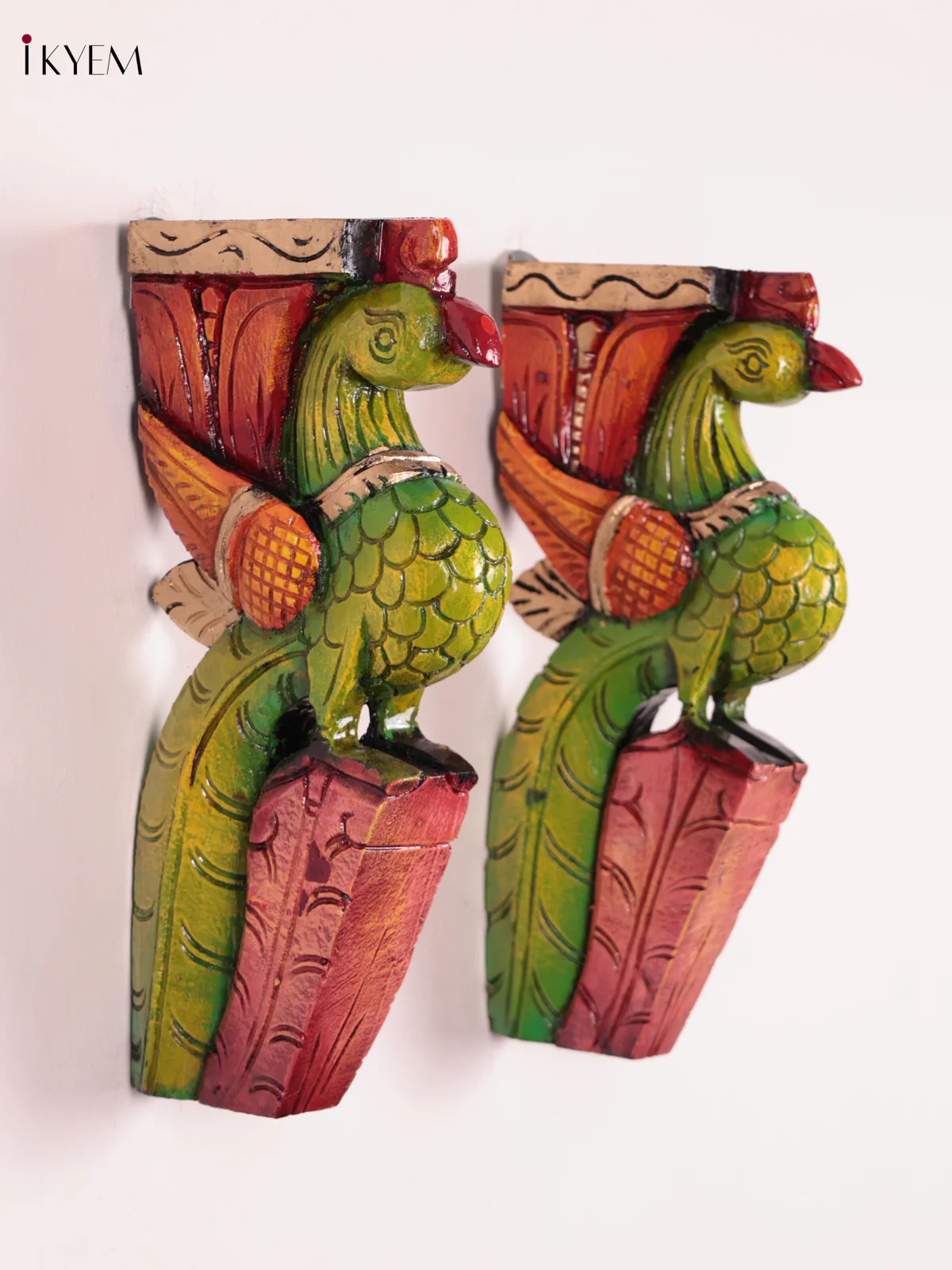 Wooden Hand Carved Painted - Parrot Wall Bracket Set OF - 2 (12×6)