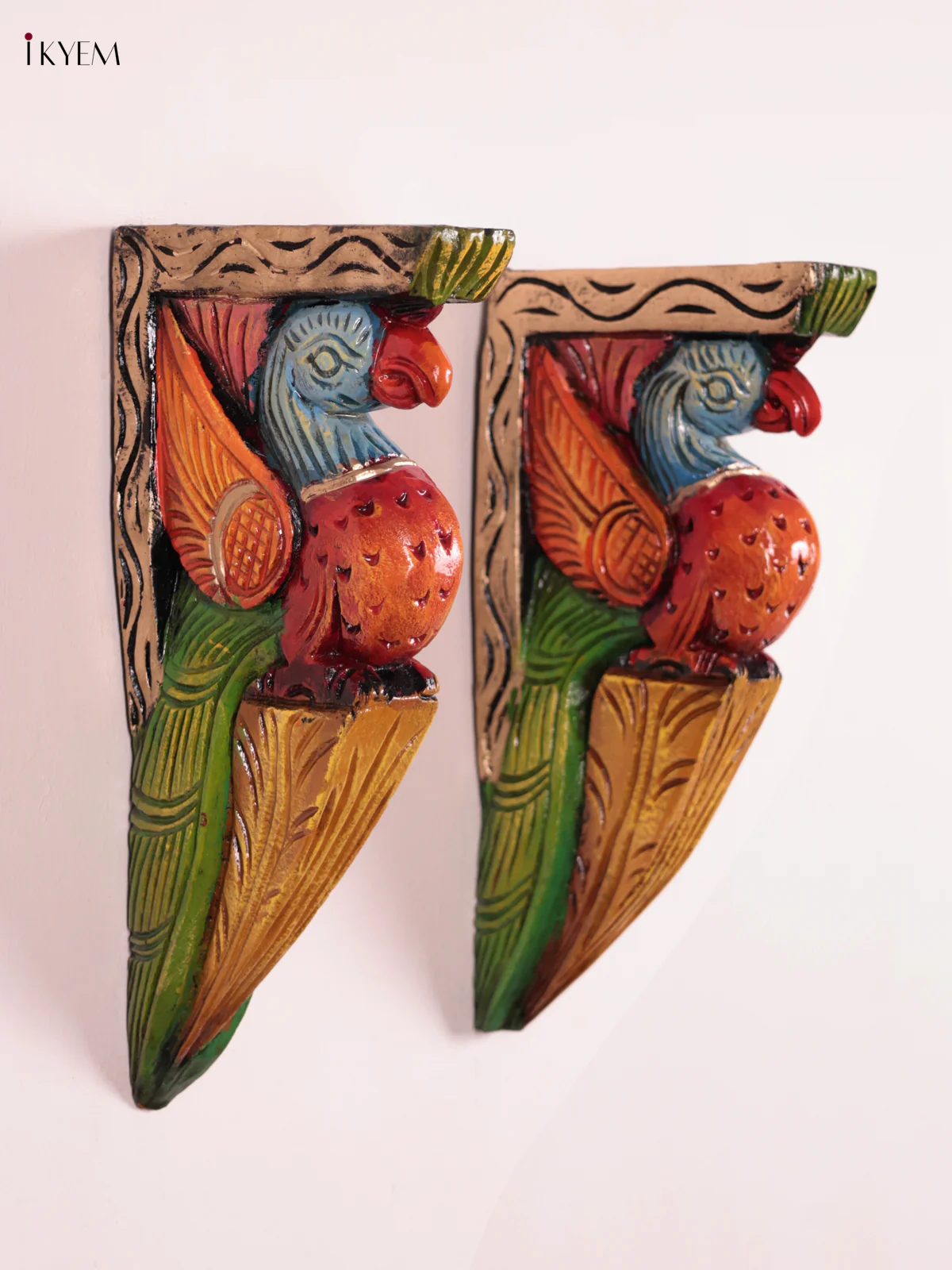 Wooden Hand Carved Painted - Parrot Wall Bracket Set OF - 2 (12×6) - KEB27045 - Image 3
