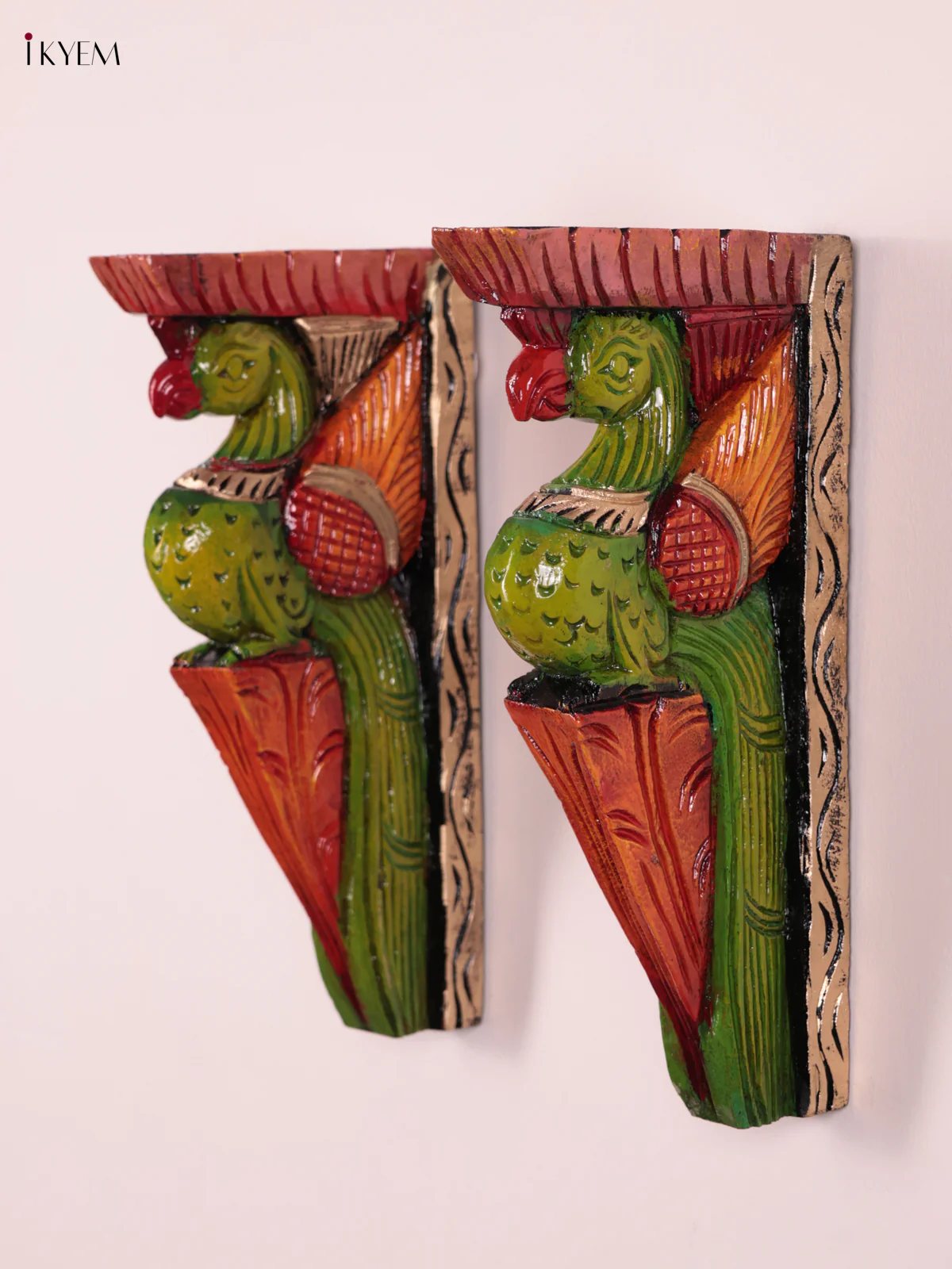 Wooden Hand Carved Painted - Parrot Wall Bracket Set OF - 2 (12×6) - KEB27047 - Image 3