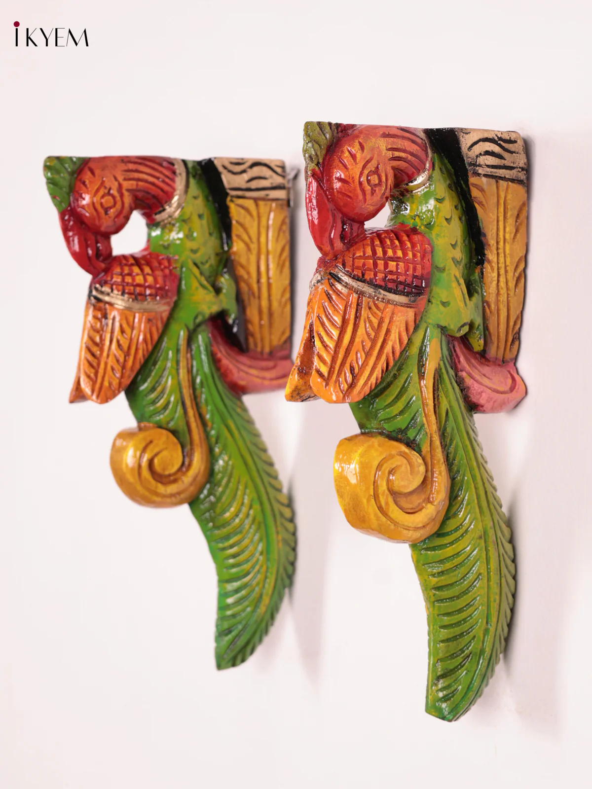 Wooden Hand Carved Painted - Parrot Wall Bracket Set OF - 2 (12×6)