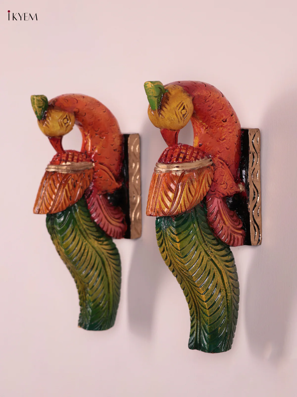 Wooden Hand Carved Painted - Parrot Wall Bracket Set OF - 2 (12×6) - KEB27058