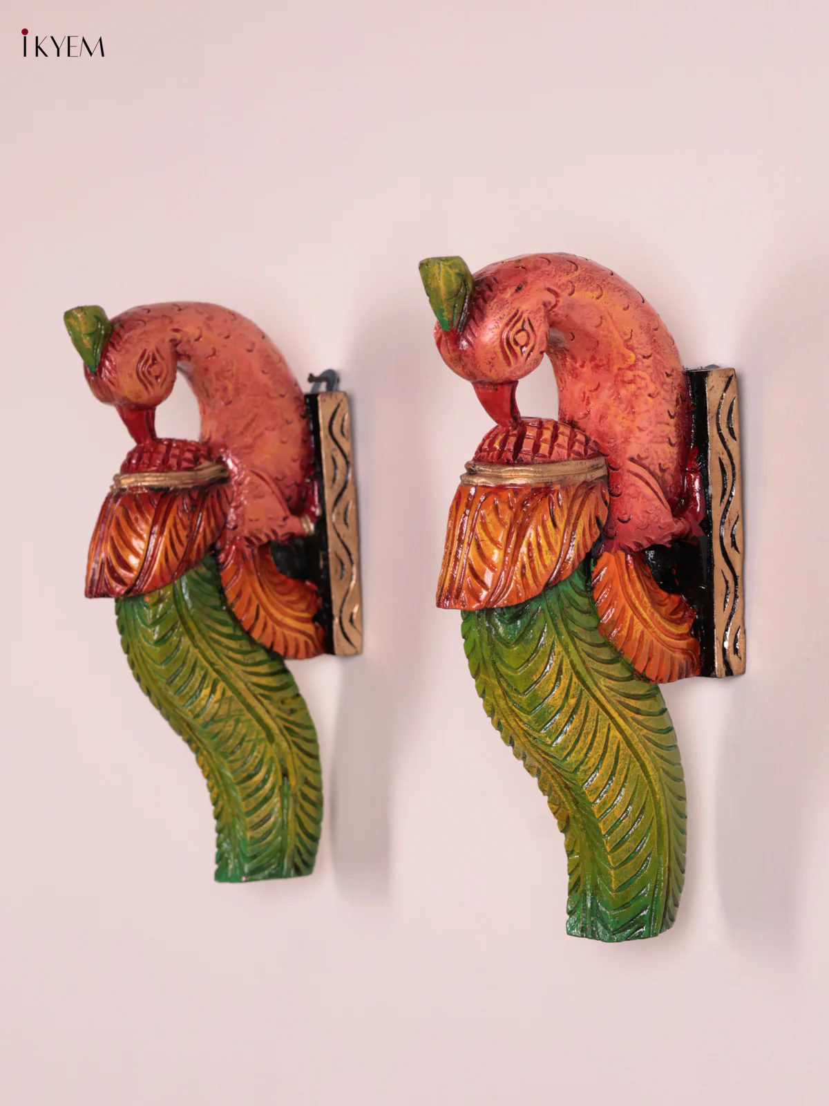 Wooden Hand Carved Painted - Parrot Wall Bracket Set OF - 2 (12×6) - KEB27059