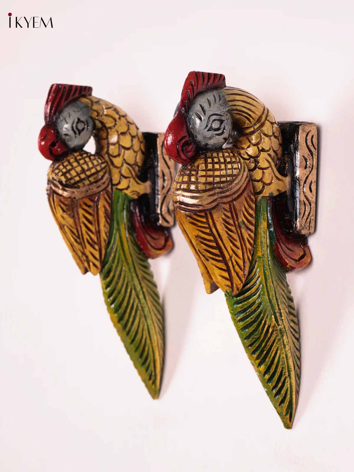 Wooden Hand Carved Painted - Parrot Wall Bracket Set OF - 2 (12×6)