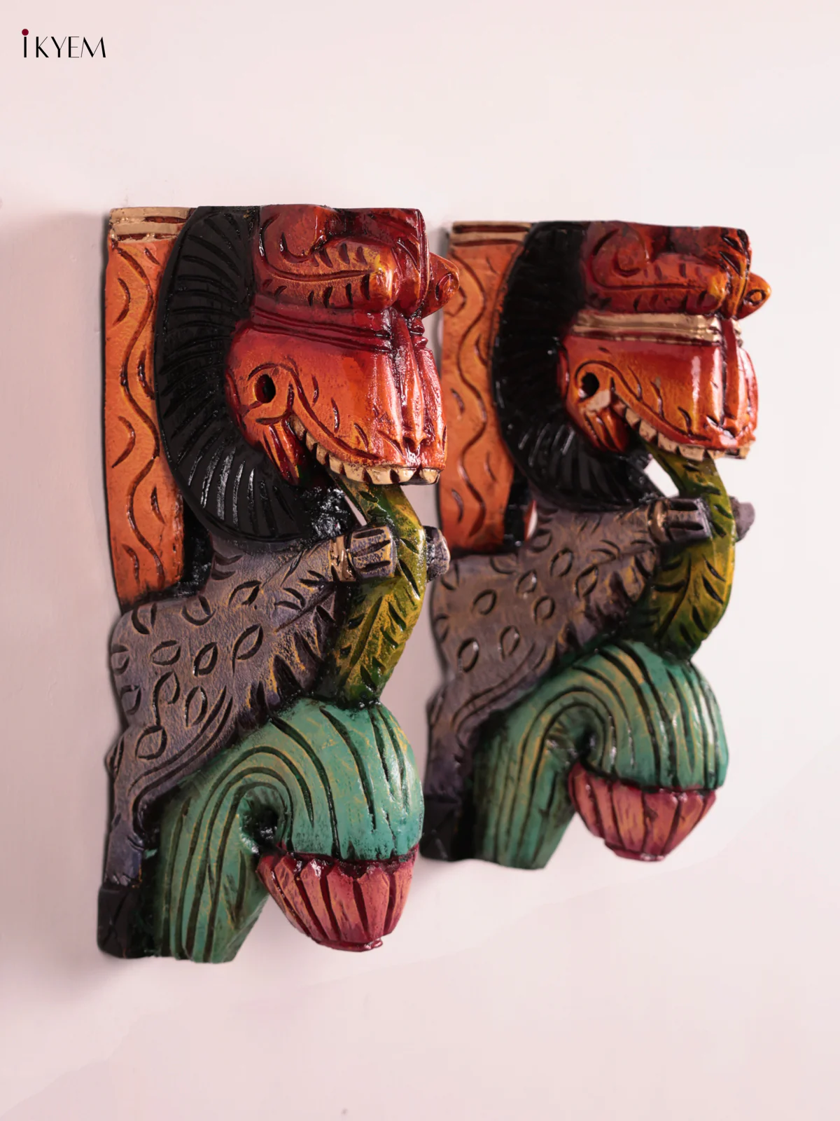 Wooden Hand Carved Painted - Yazhi Wall Bracket Set OF 2 - (12×6) - KEB27063 - Image 3