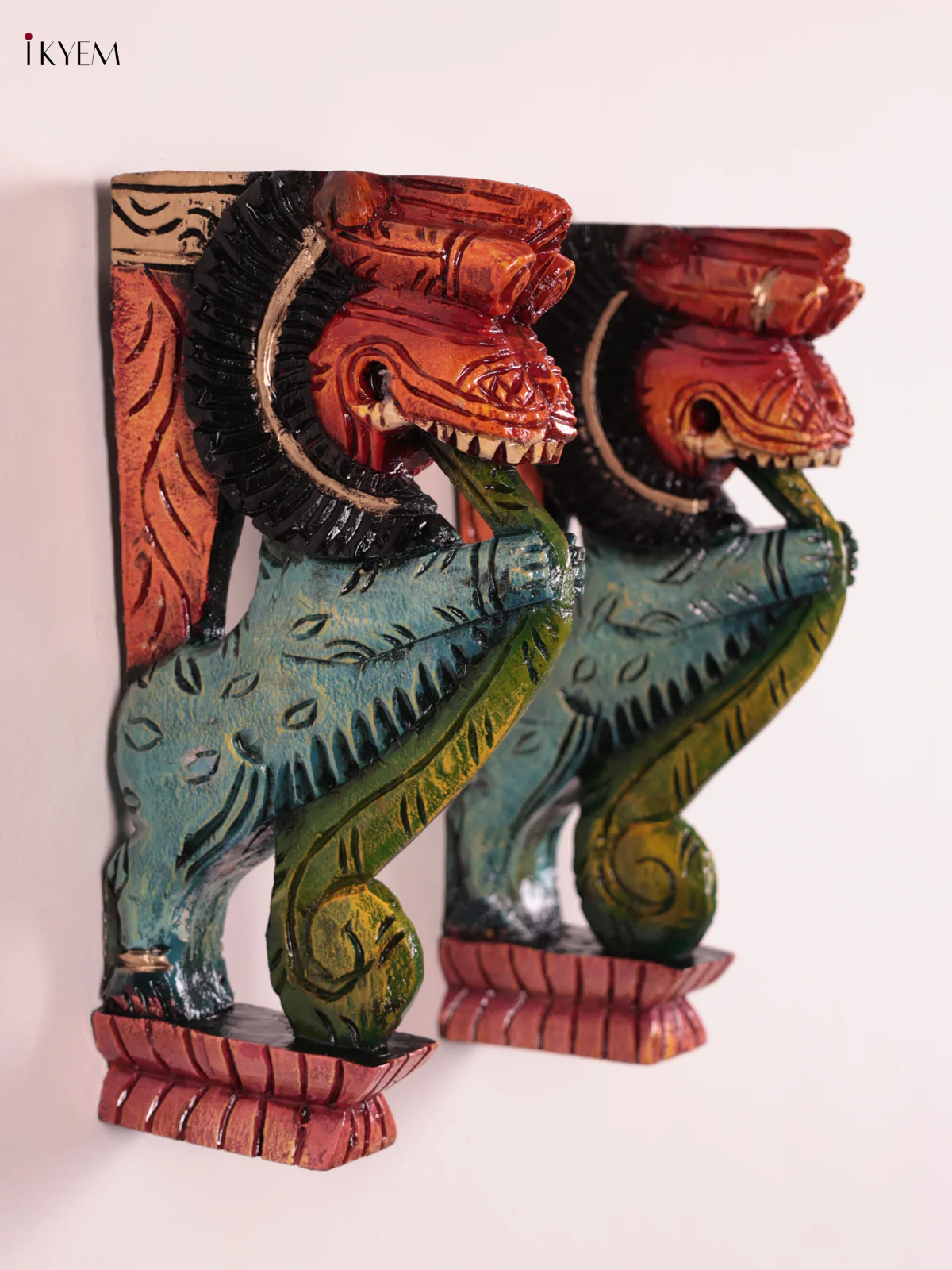 Wooden Hand Carved Painted - Yazhi Wall Bracket Set OF 2 - (12×6) - KEB27066 - Image 3