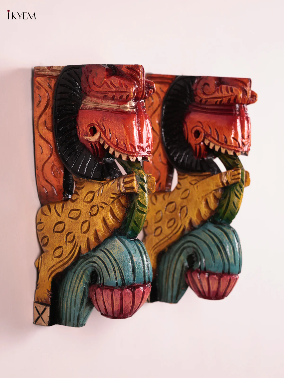 Wooden Hand Carved Painted - Yazhi Wall Bracket Set OF 2 - (12×6) - KEB27067