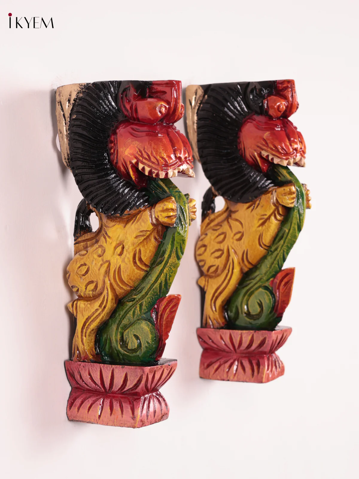 Wooden Hand Carved Painted - Yazhi Wall Bracket Set OF 2 - (12×6)