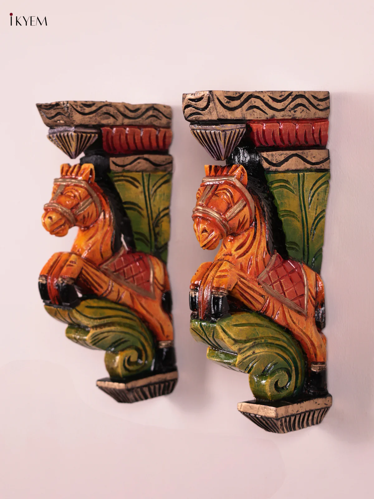 Wooden Hand Carved Painted - Horse Wall Bracket - Set OF 2 - (12×6) - KEB27070 - Image 3