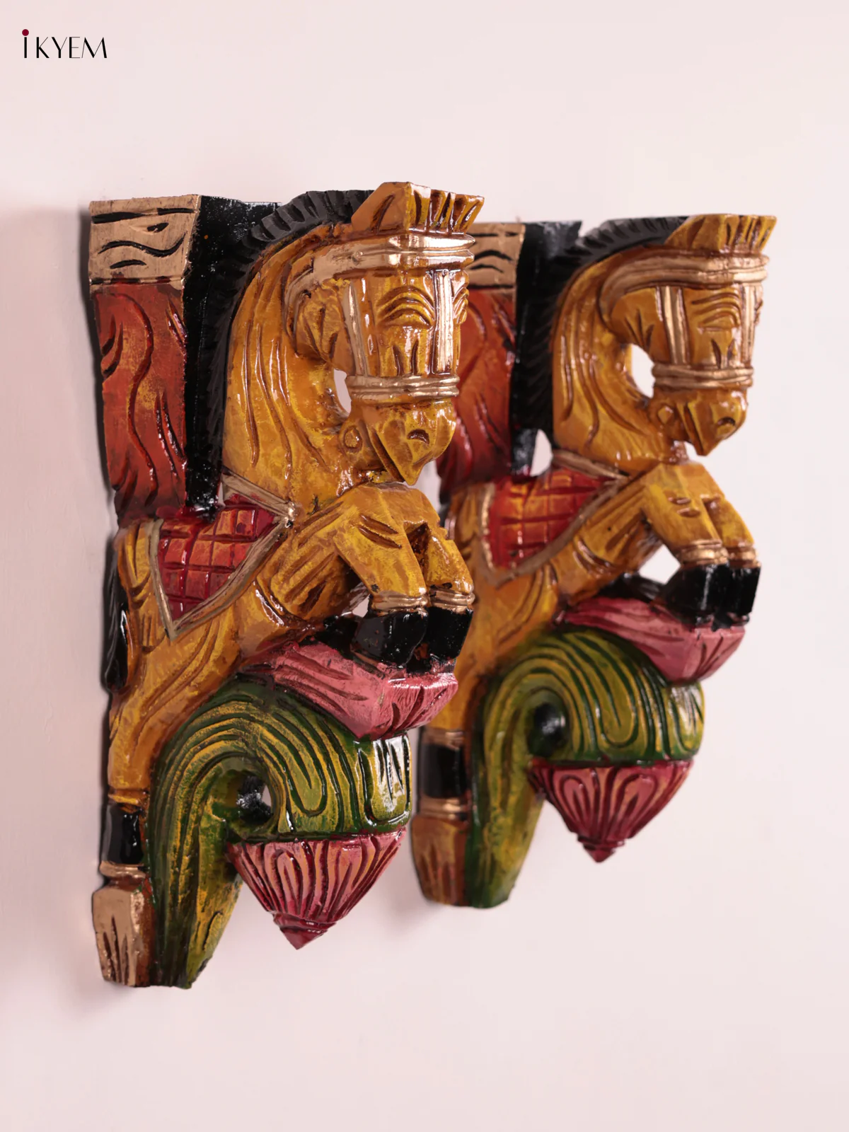 Wooden Hand Carved Painted - Horse Wall Bracket - Set OF 2 - (12×6) - KEB27071 - Image 3
