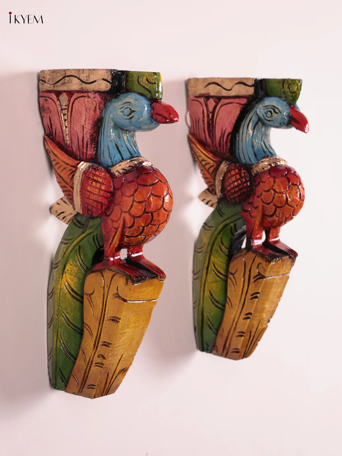 Wooden Hand Carved Painted - Peacock Wall Bracket - Set OF 2 - (12×6) - KEB27074 - Image 3