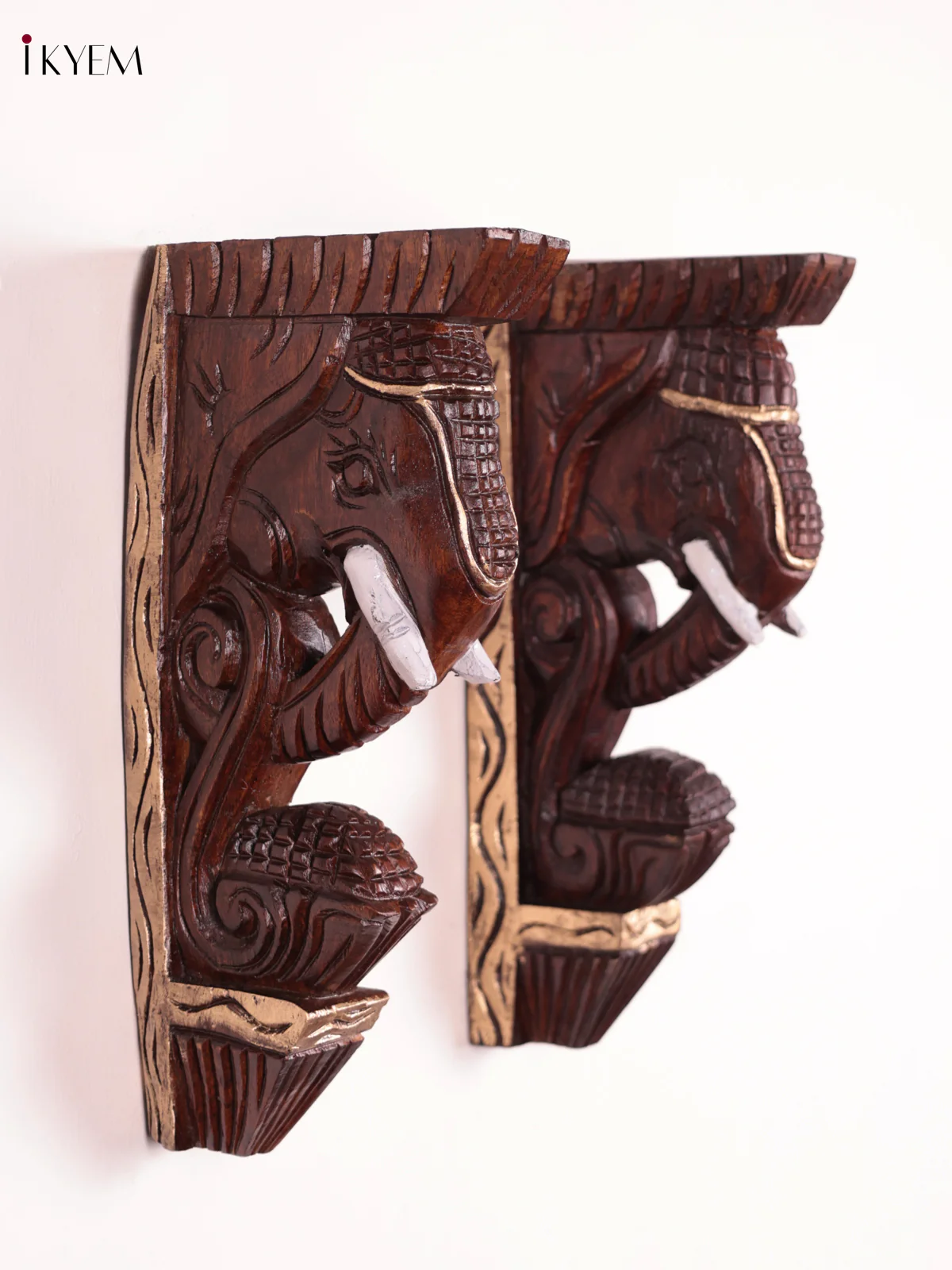 Wooden - Elephant Head Wall Bracket - Set OF 2 - (12×6) - Image 3
