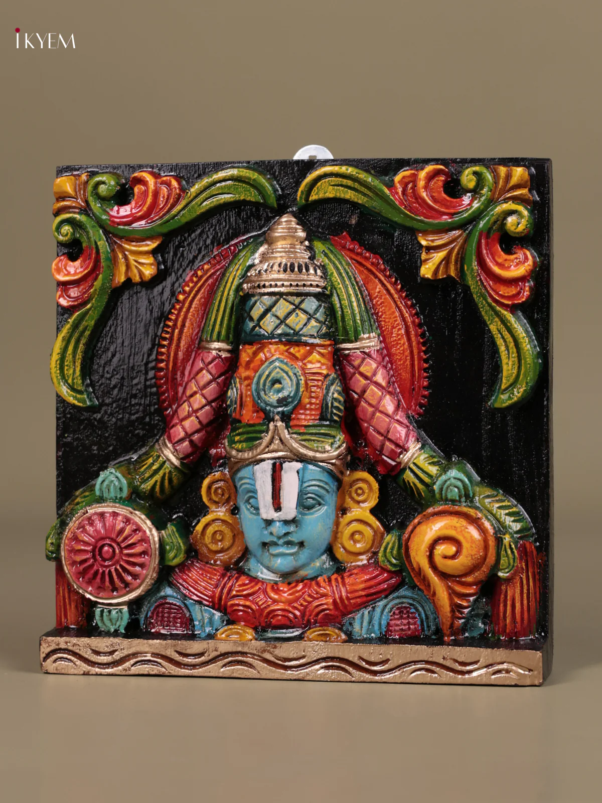 Wooden Hand Carved Painted - Balaji Wall Panel - (9×9) - KEB27104 - Image 3
