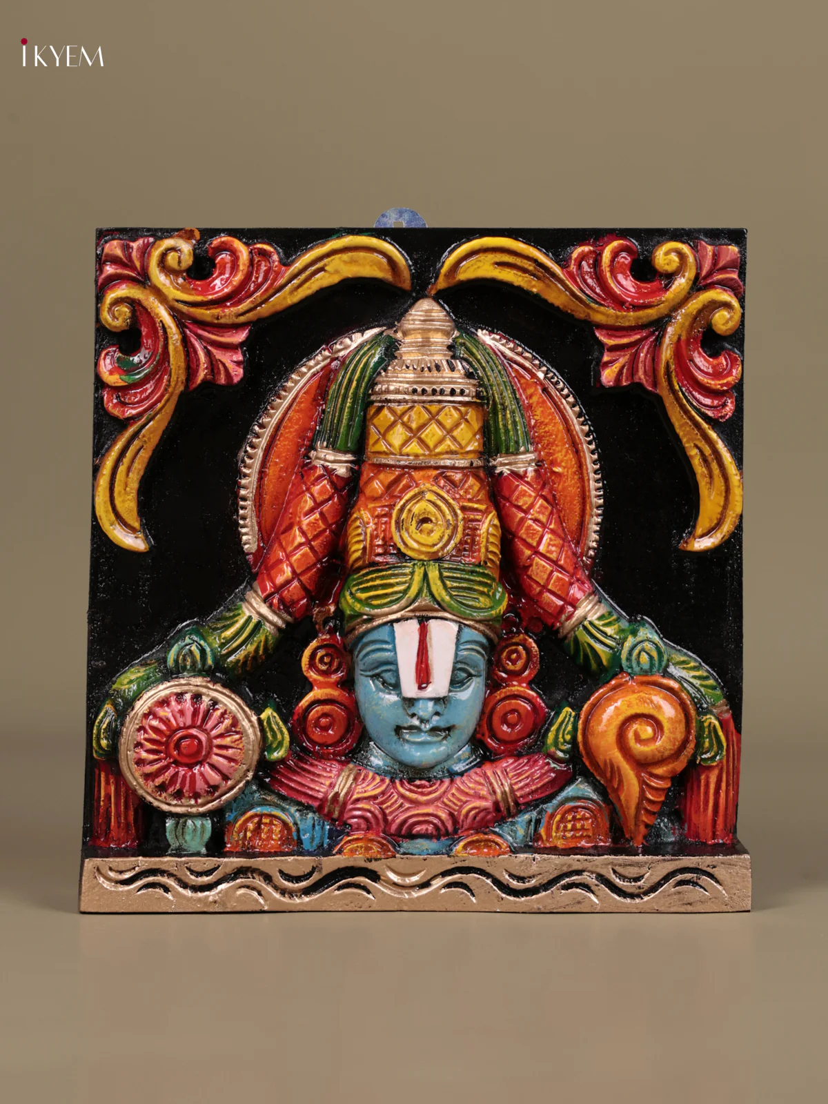 Wooden Hand Carved Painted - Balaji Wall Panel - (9×9) - KEB27107