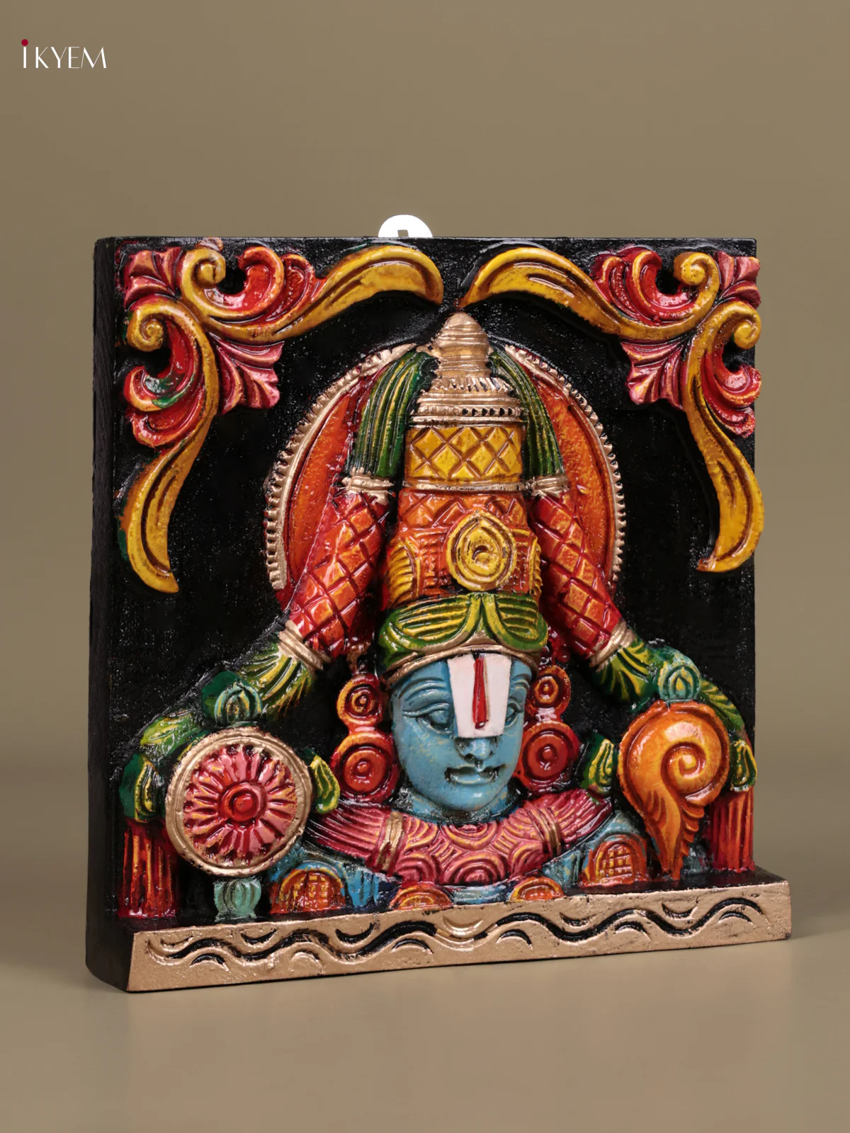 Wooden Hand Carved Painted - Balaji Wall Panel - (9×9) - KEB27107 - Image 2