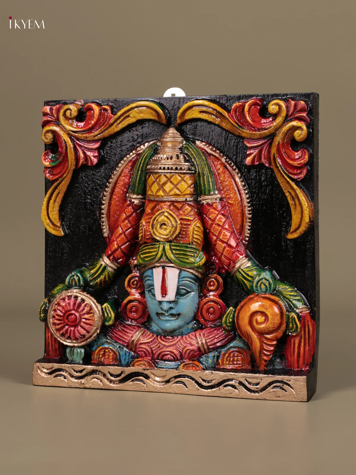 Wooden Hand Carved Painted - Balaji Wall Panel - (9×9) - KEB27107 - Image 3
