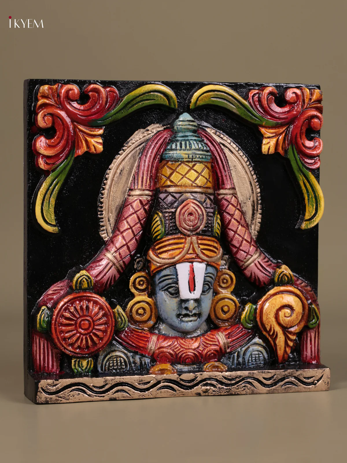 Wooden Hand Carved Painted - Balaji Wall Panel - (9×9) - KEB27110 - Image 2