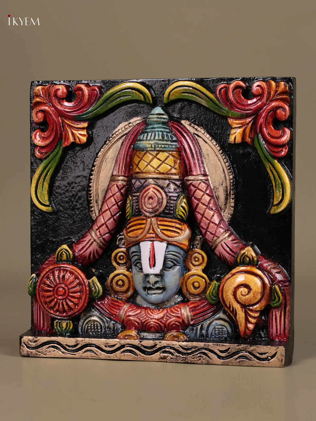 Wooden Hand Carved Painted - Balaji Wall Panel - (9×9) - KEB27110 - Image 3