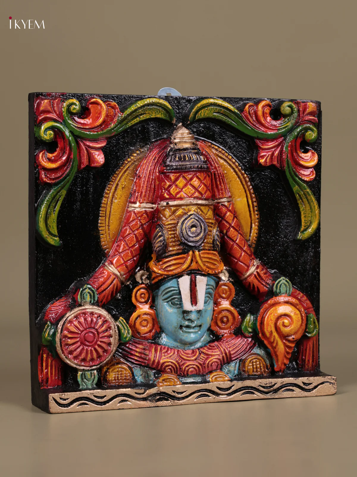 Wooden Hand Carved Painted - Balaji Wall Panel - (9×9) - KEB27111 - Image 2
