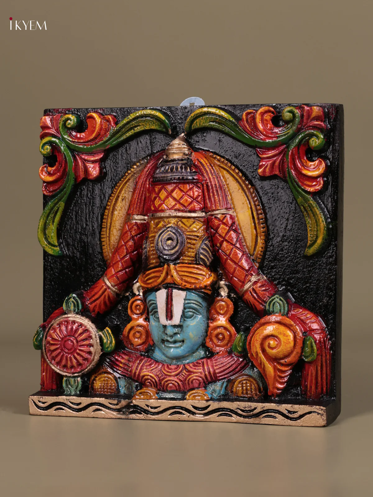 Wooden Hand Carved Painted - Balaji Wall Panel - (9×9) - KEB27111 - Image 3