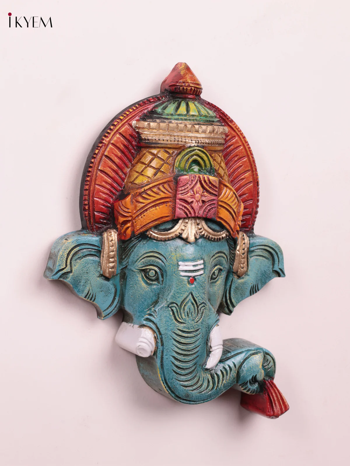 Wooden Hand Carved Painted - Ganesha Face Wall Panel - (12×10) - KEB27114 - Image 2