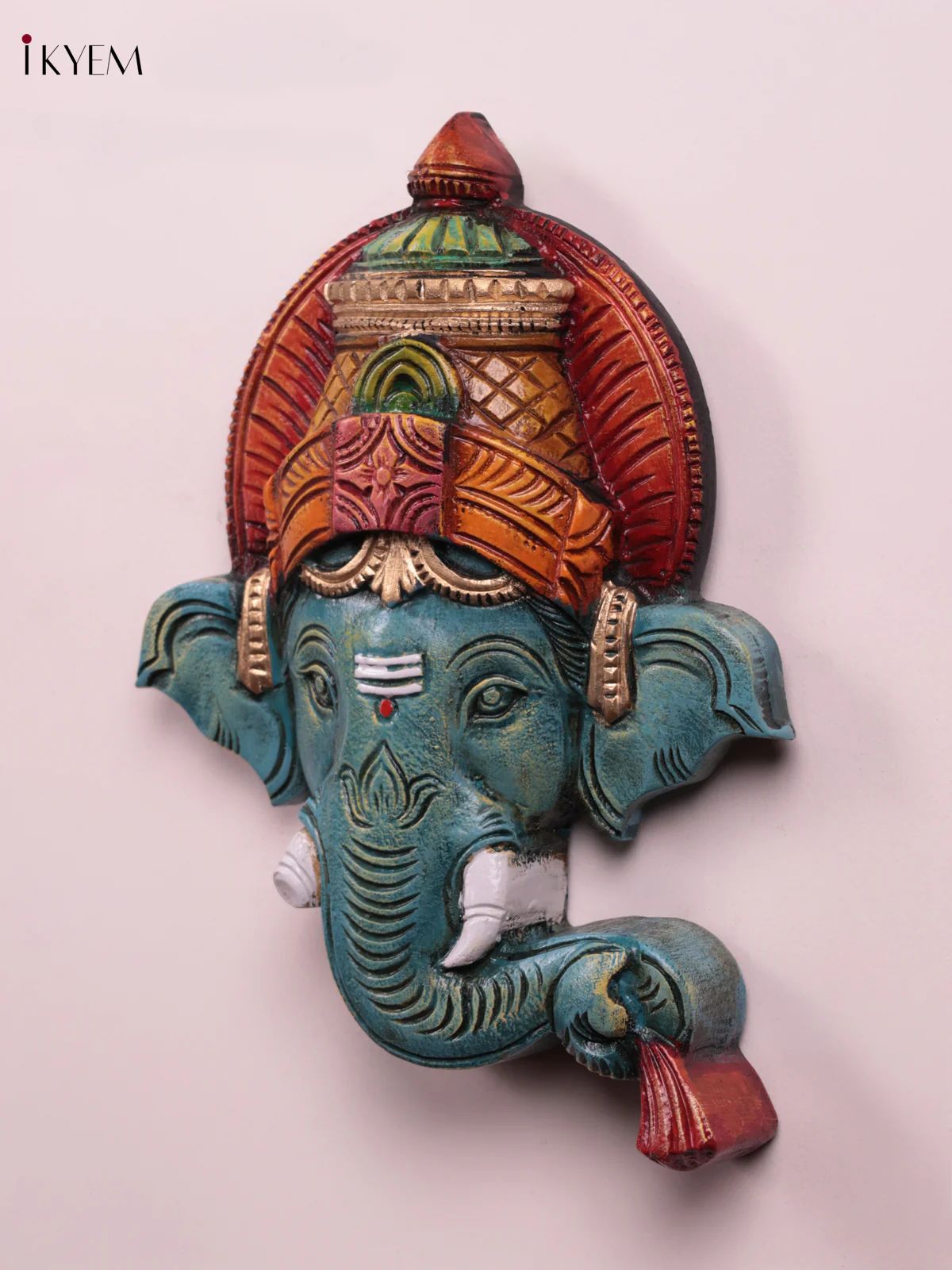 Wooden Hand Carved Painted - Ganesha Face Wall Panel - (12×10) - KEB27114 - Image 3