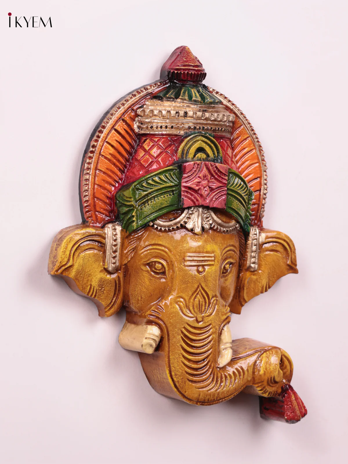 Wooden Hand Carved Painted - Ganesha Face Wall Panel - (12×10) - KEB27118 - Image 2