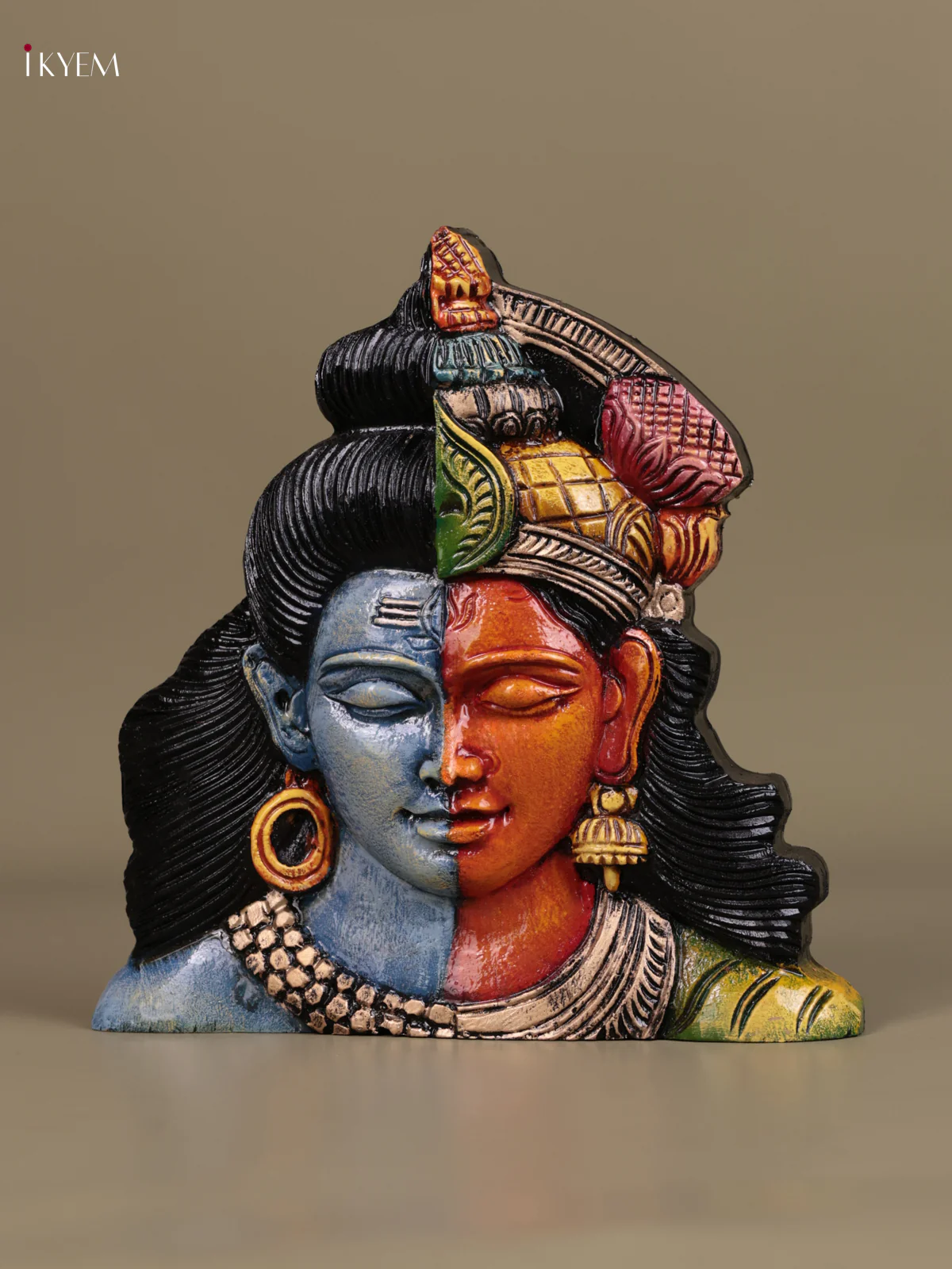 Wooden Hand Carved Painted - Ardhanareeswara Face Wall Panel - (10×10) - KEB27120 - Image 3