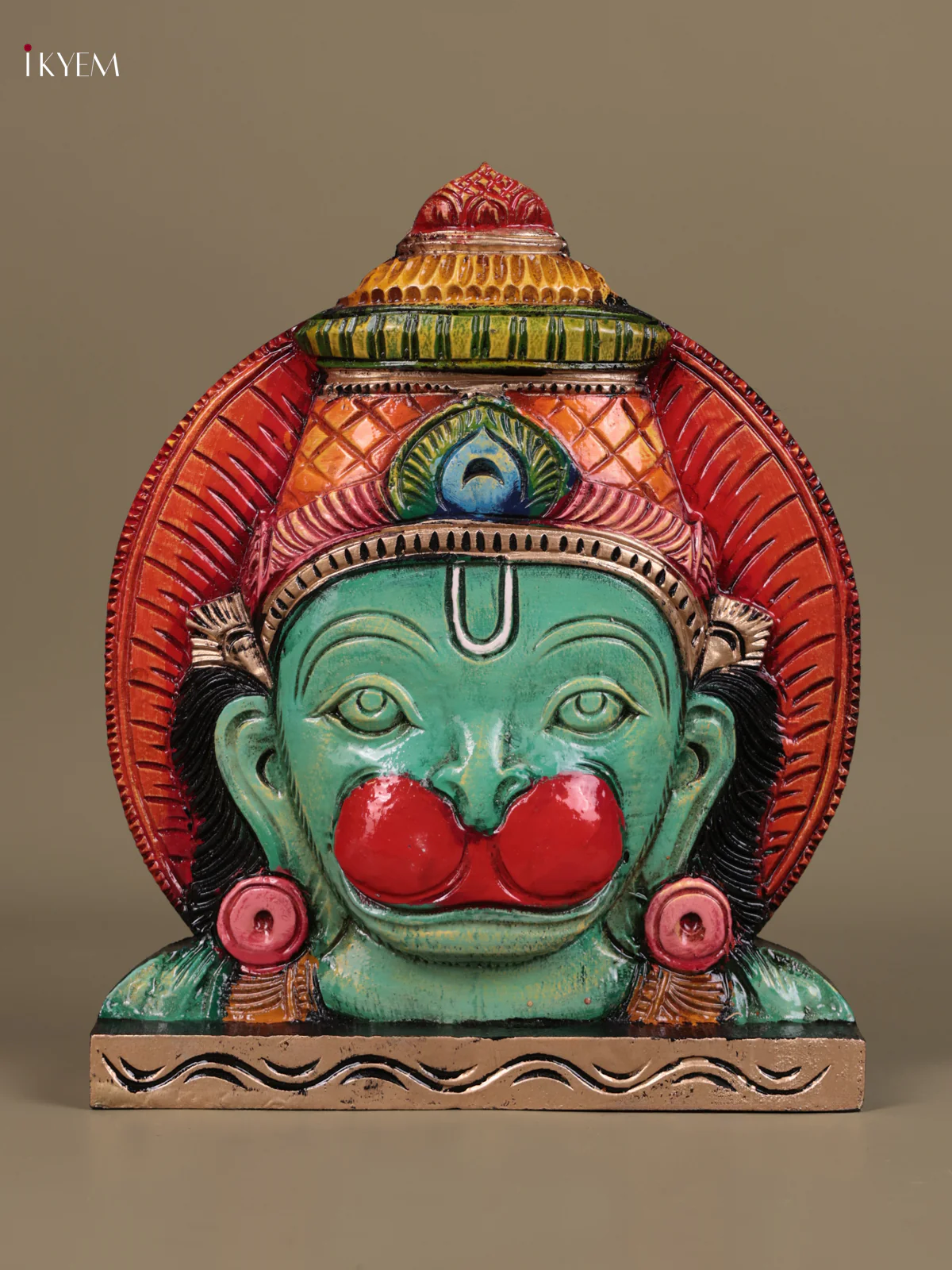 Wooden Hand Carved Painted - Hanuman Face panel - (12×10) - KEB27129
