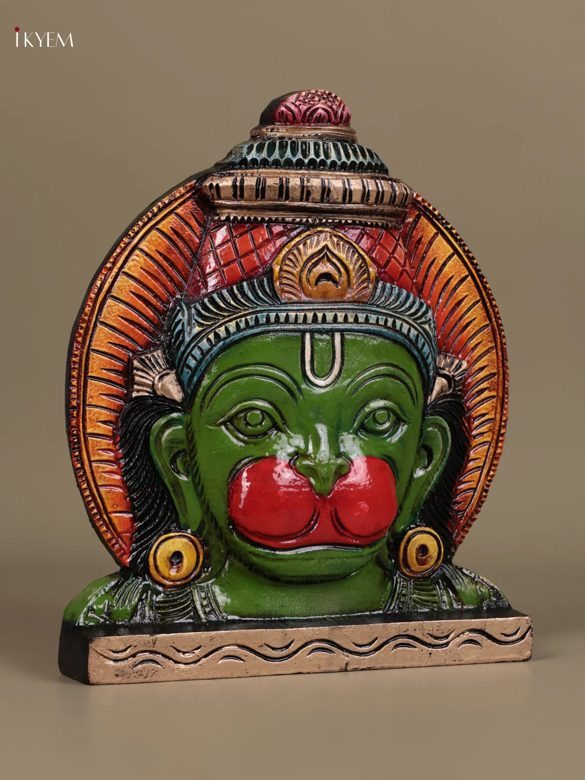 Wooden Hand Carved Painted - Hanuman Face panel - (12×10) - KEB27130 - Image 2