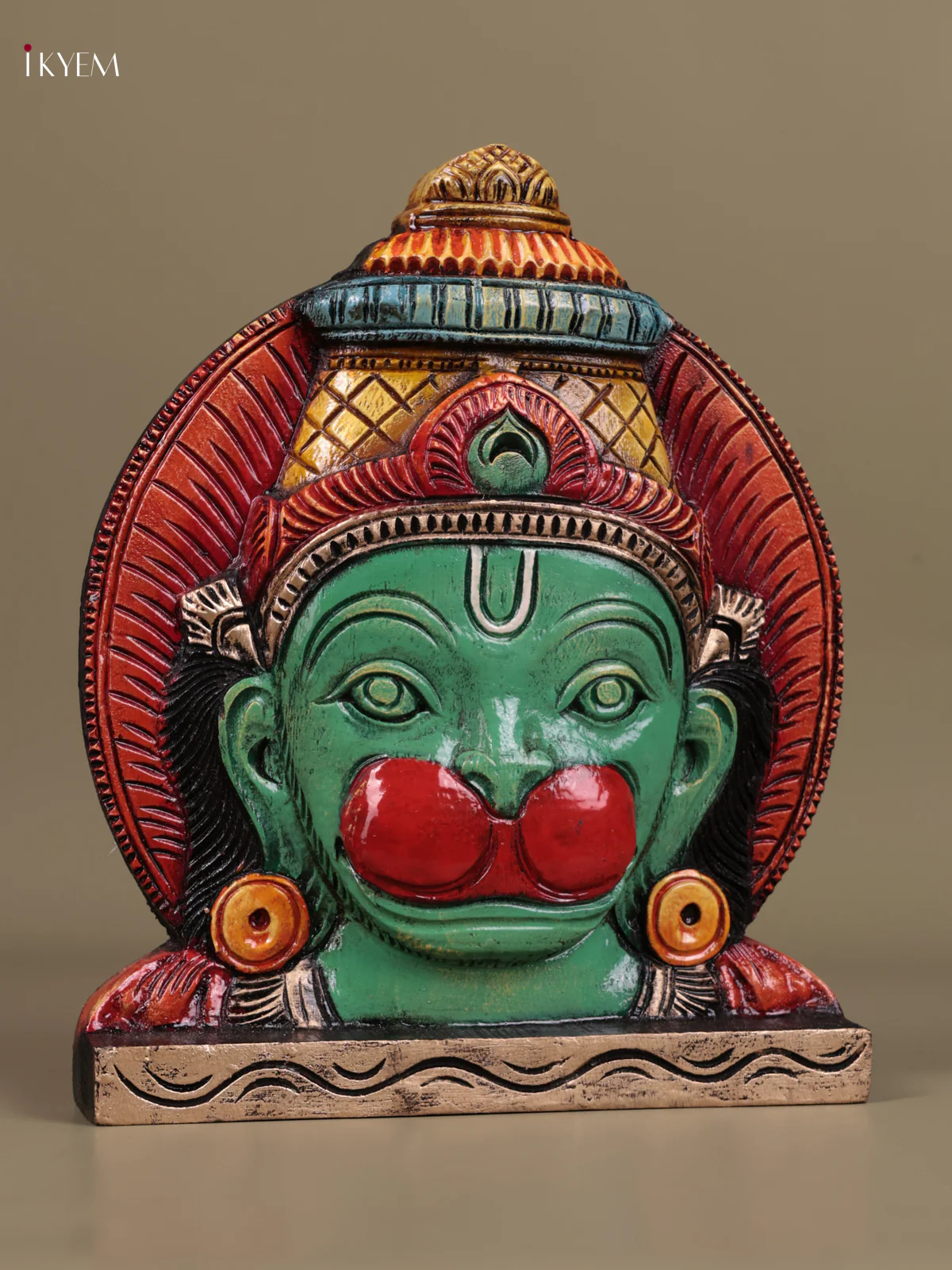 Wooden Hand Carved Painted - Hanuman Face panel - (12×10) - KEB27131 - Image 2