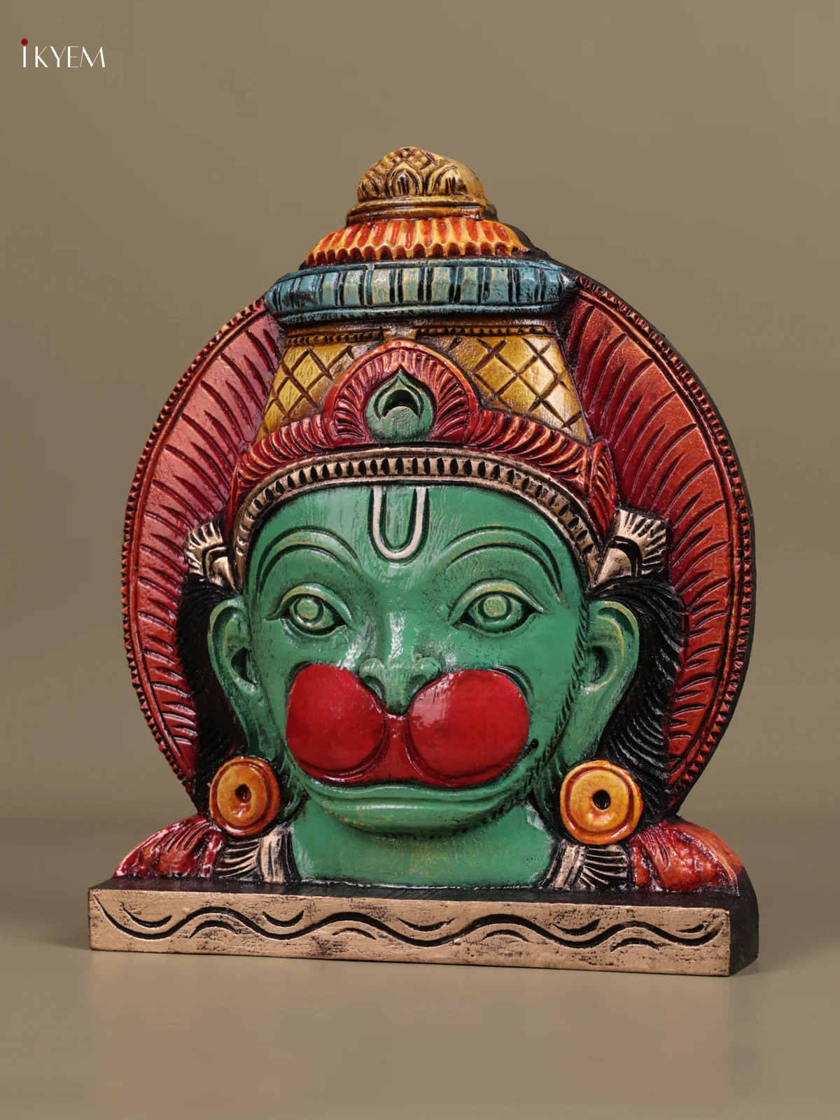 Wooden Hand Carved Painted - Hanuman Face panel - (12×10) - KEB27131 - Image 3