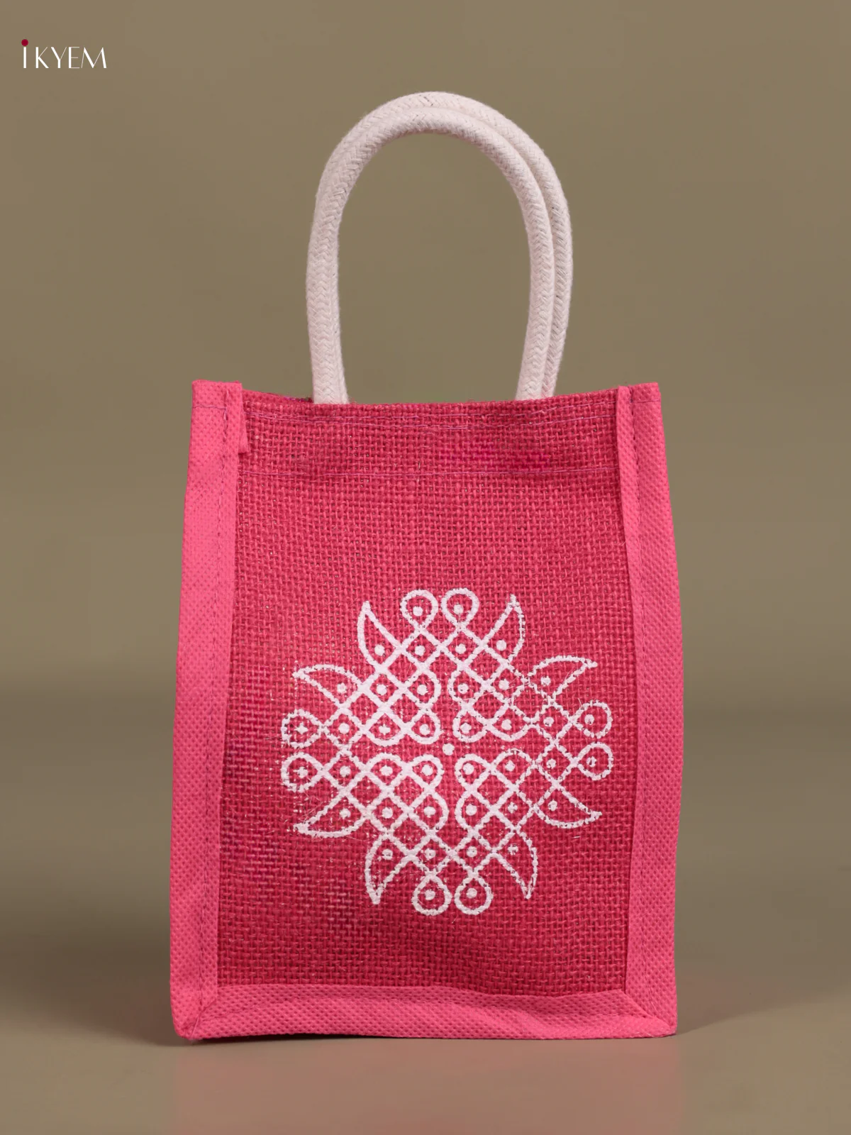 Jute bag Kolam designs - Pink - Image 3