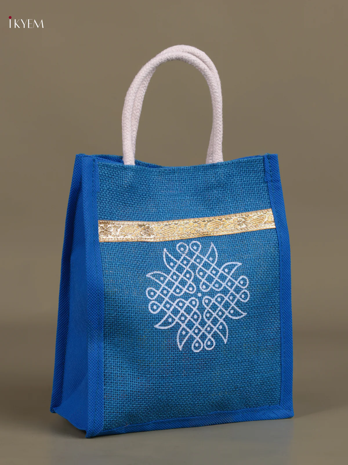 Jute bag Kolam designs - Blue - Image 2