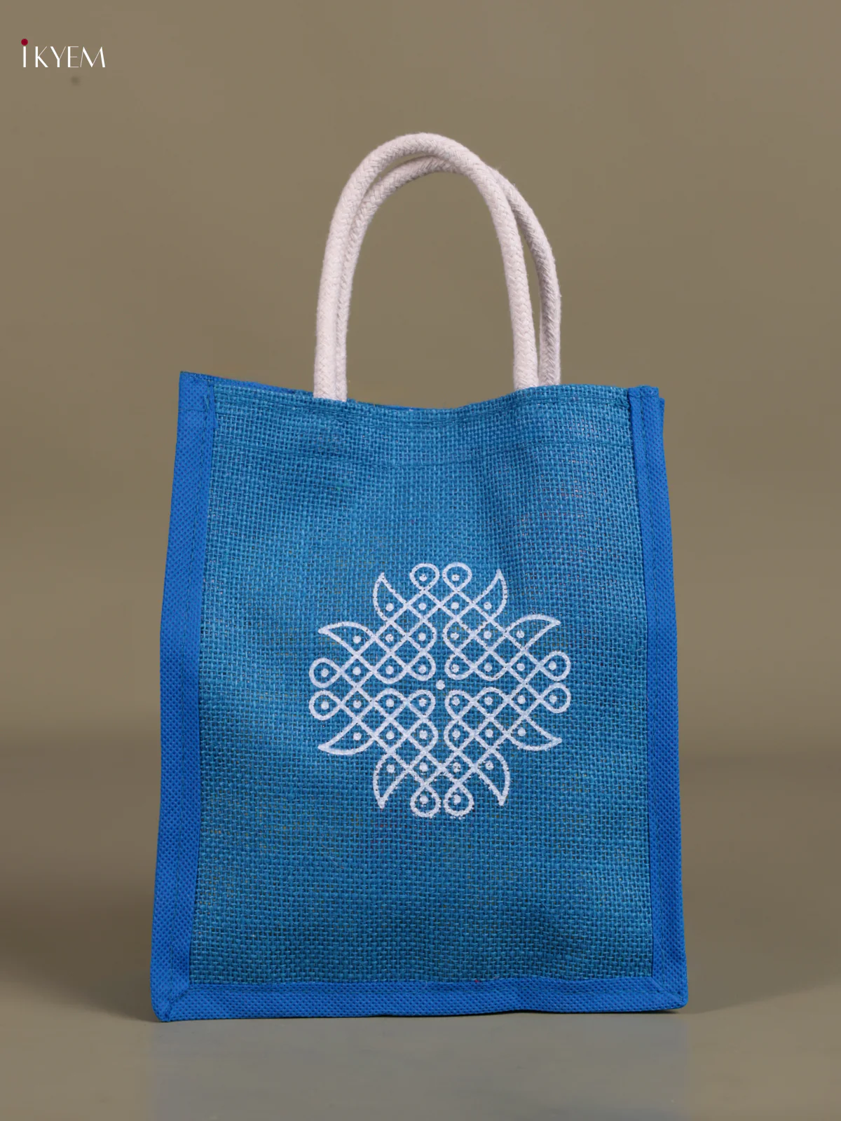 Jute bag Kolam designs - Blue - Image 3