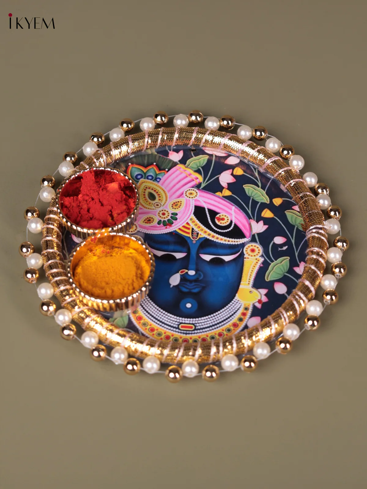 Sri nath Ji Printed Plate With Haldi kumkum holder - 4.5 Inch